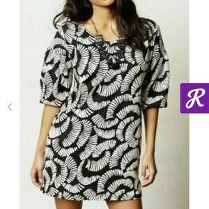 Maeve Anthropologie Womens Windfall Shift Dress Small P Black White Text…